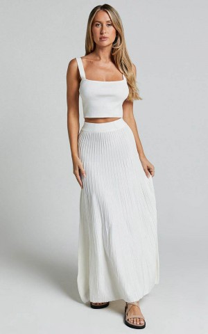 Showpo Cherylene Two Piece Set - Knitted Square Neck Crop Top And Midi Skirt Set Off White | VQRXOA904