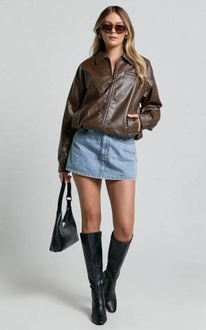 Showpo Chloe Jacket - Faux Leather Bomber Jacket Brown | OFBGWH476