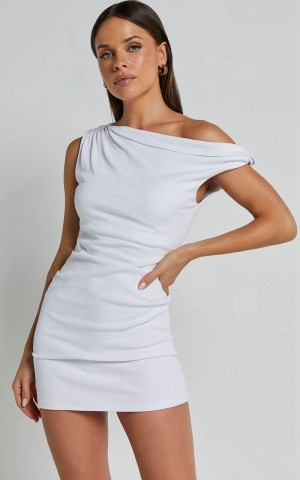 Showpo Clementine Mini Dress - Ribbed Off Shoulder Bodycon Dress White | MVLSCD573