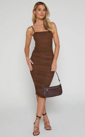 Showpo Coming For You Midi Dress - Mesh Dress Espresso | IDFORA678