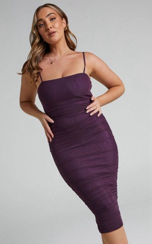 Showpo Coming For You Midi Dress - Mesh Dress Dark Purple | RWQGFC350