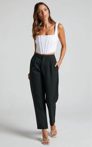 Showpo Damika Pants - High Waist Cropped Pin Tuck Pants Black | GPBIAX927