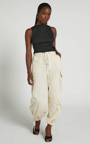 Showpo Dean Pants - Drawstring Cargo Pants Neutral | PLAUQS410