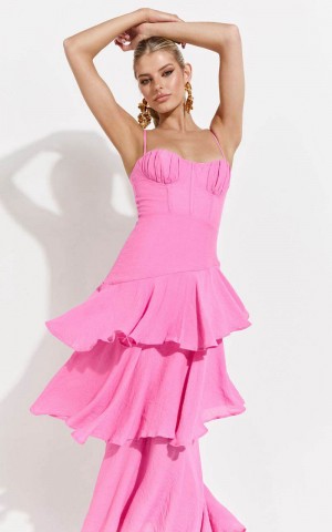 Showpo Diana Midi Dress - Sweetheart Ruched Bust Layered Dress Hot Pink | KOQMFZ967