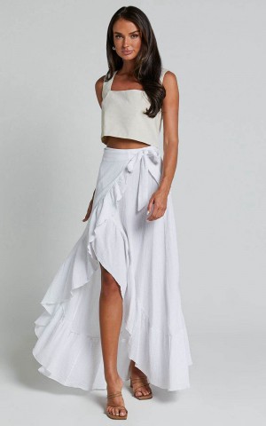 Showpo Donita Midi Skirt - Muslin Wrap Skirt White | RXDMWQ047