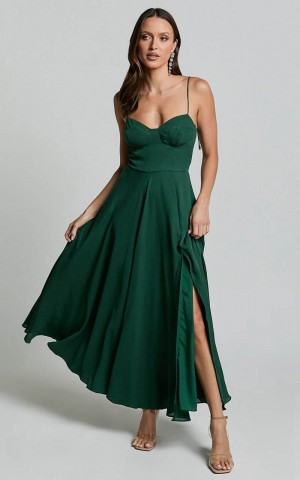 Showpo Elijah Maxi Dress - Bust Cup Tie Strap Dress Forest Green | HIQZDA826