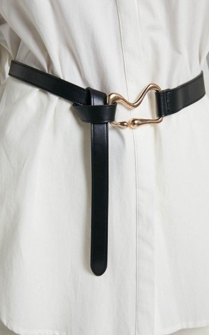 Showpo Emerie Irregular Buckle Waist Belt Black Gold | PRFSOA581