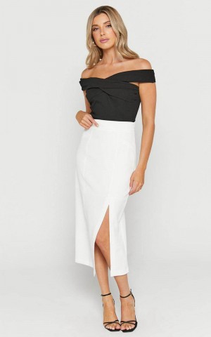 Showpo Etha Midi Skirt - High Waisted Split Pencil Skirt White | WQYUZG584