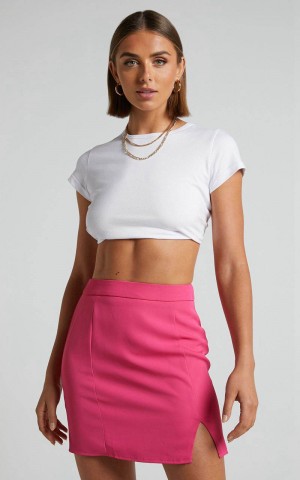 Showpo Evelenna Mini Skirt - High Waisted Split Skirt Pink | EFVJPZ243