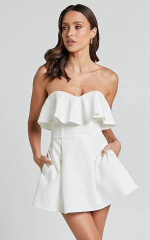 Showpo Evie Playsuit - Strapless Frill Detail Playsuit Ivory | DPRCBZ257