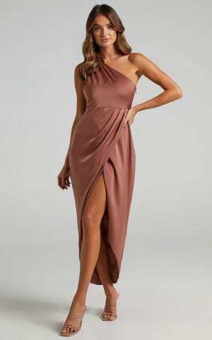 Showpo Felt So Happy Midi Dress - One Shoulder Drape Dress Dusty Rose | ANYRXQ469