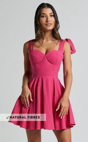 Showpo Girley Mini Dress - Bow Strap Dress Pink | FPMRUS672