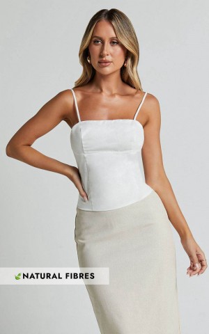 Showpo Grettell Top - Strappy Corset Straight Neck Top White | YBMECR391