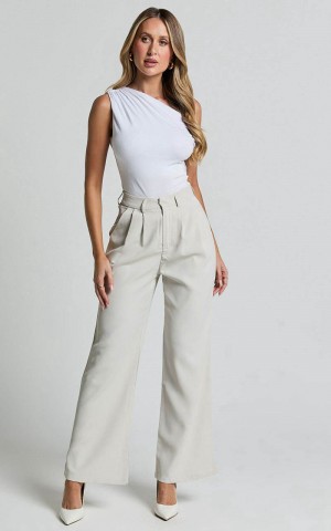 Showpo Gwyneth Pants - Mid Waist Tailored Trousers Stone | GLMYAH019