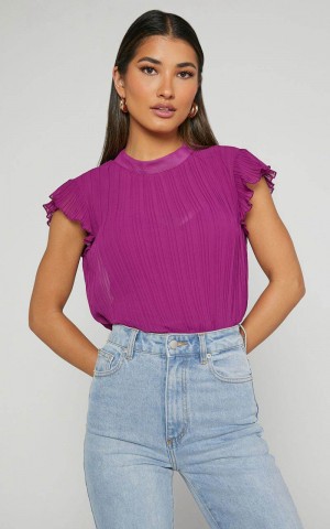 Showpo Harlow Top - High Neck Pleated Workwear Top Plum | RAZHLD263