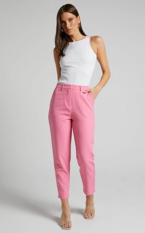 Showpo Hermie Pants - High Waisted Cropped Tailored Pants Pink | DJPSEA068