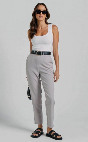 Showpo Hermie Pants - High Waisted Cropped Tailored Pants Grey | XREHOM917