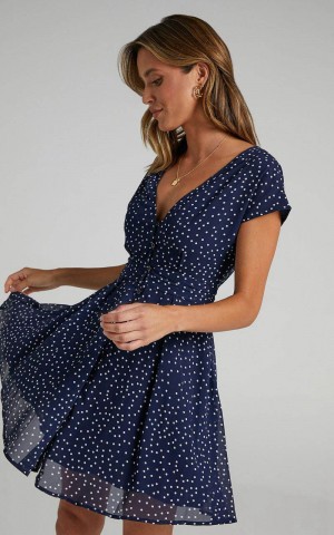 Showpo Hey Now Mini Dress - A Line Dress Navy Spot | URCAOF302