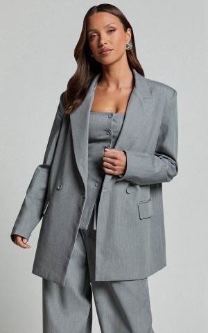 Showpo Hope Blazer - Oversized Double Breasted Blazer Grey | VZBHXG098