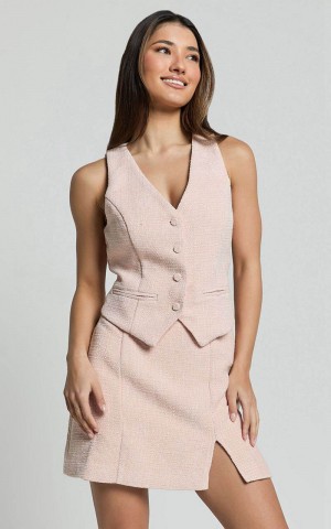 Showpo Iggy Vest - Button Through Boucle Vest Pink | JUZVXA431