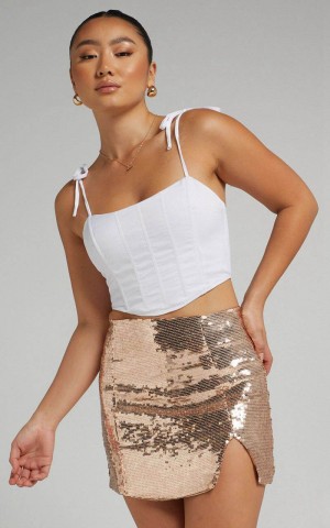 Showpo Ingrid Mini Skirt - Sequin Skirt Rose Gold | KPGOZQ703