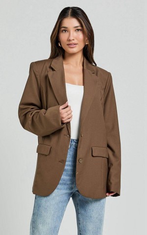 Showpo Izara Blazer - Oversized Boyfriend Fit Blazer Oak | XWDBMH906