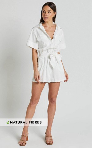 Showpo Jayna Playsuit - Utility Pocket Playsuit White | FGAZPM725