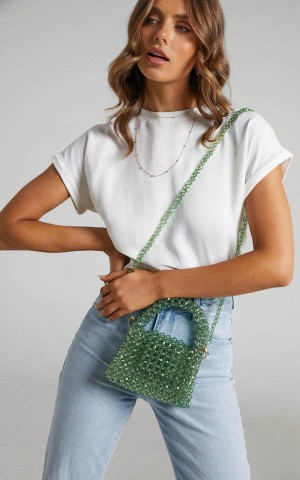 Showpo Jaynee Beaded Bag Green | YMHEBC810