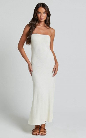 Showpo Jenara Knitted Midi Dress - Strapless Knited Midi Dress Off White | RXPLBC205