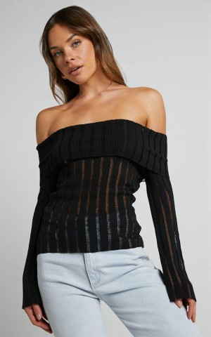 Showpo Kailah Top - Off The Shoulder Knit Top Black | DJRSXH491