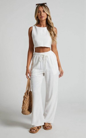 Showpo Kala Pants - Mid Waisted Relaxed Elastic Waist Pants White | ADUEHO530