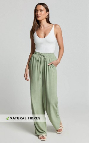 Showpo Kala Pants - Mid Waisted Relaxed Elastic Waist Pants Sage | VEWUNK372