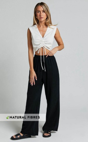 Showpo Kala Pants - Mid Waisted Relaxed Elastic Waist Pants Black | CFBWDX204