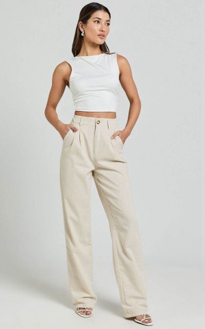 Showpo Kiraye Pants - Linen Look High Waist Tailored Pants Natural | CWBKLF154