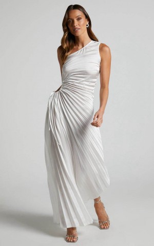 Showpo Kitsune Midi Dress - One Shoulder Cut Out Dress White | SZLEJC760