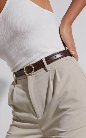 Showpo Kristen Rectangle Buckle Belt Brown | UEVZNG109