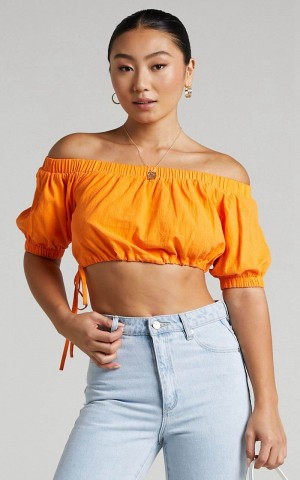 Showpo Leora Top - Off Shoulder Crop Top Orange | RFTVKN108