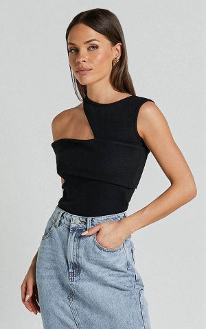 Showpo Lilah Top - Asymmetric Cut Out Top Black | GZQFLS613