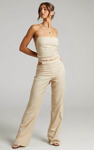 Showpo Lioness - Mid Rise Giza Cut Out Pant Wheat | NQSRBV680