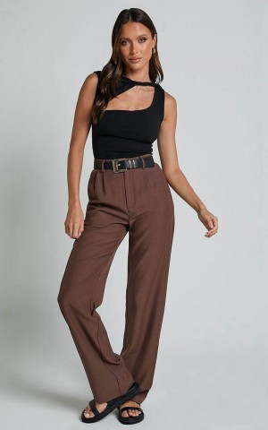 Showpo Lorcan Pants - High Waisted Tailored Pants Chocolate | LNDHQT651