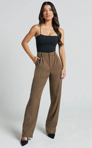 Showpo Lorcan Pants - High Waisted Tailored Pants Olive | VRHXDM947