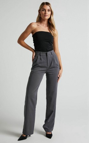 Showpo Lorcan Pants - High Waisted Tailored Pants Charcoal | BTIVPN153