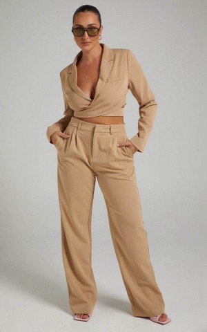 Showpo Lorcan Pants - High Waisted Tailored Pants Camel | MVXIEO375