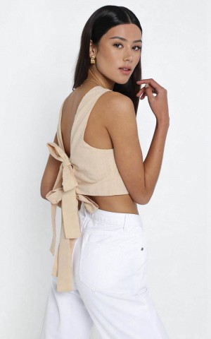 Showpo Loxley Top Beige Linen Look | WOVQRH439