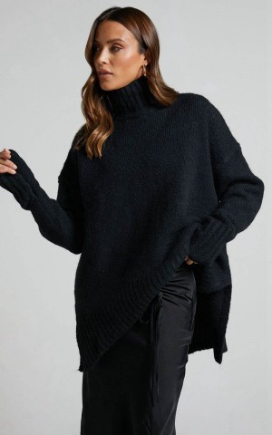 Showpo Luella Jumper - Oversized Turtle Neck Jumper Black | RFNETG617