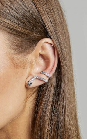 Showpo Lulah Diamante Snake Single Stud Earring Silver | QZBXTM047