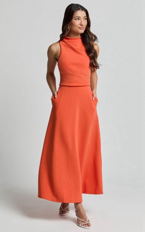 Showpo Macy Midi Dress - High Neck A Line Dress Orange | VNTODB625