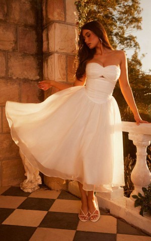 Showpo Madalyn Midi Dress - Strapless Sweetheart Bustier Dress White | BLJZYX418