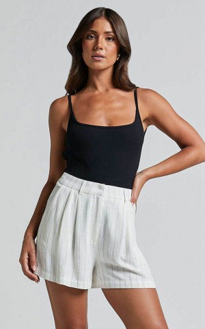 Showpo Manon Shorts - Linen Look Tailored Pinstripe Shorts White | THDCQE670