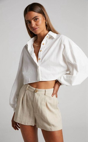 Showpo Marsha Shirt - Cropped Long Sleeve Button Up Shirt White | EJWHQI640